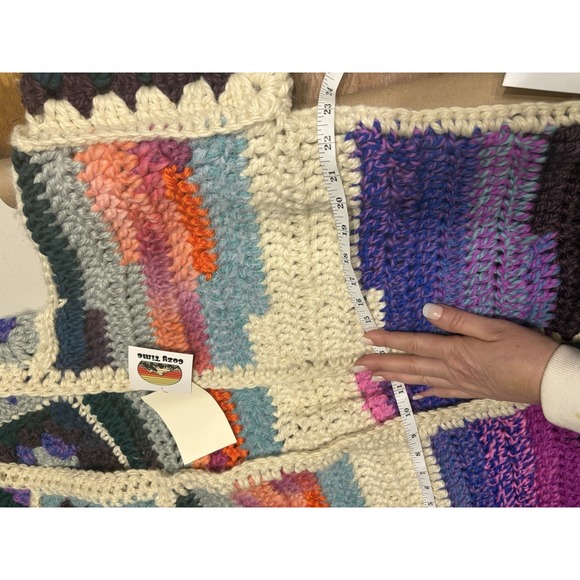 Rare One Of One Merino Wool Hand Crochet Luxury Granny Hooded Cardigan L-XXL - Picture 6 of 10